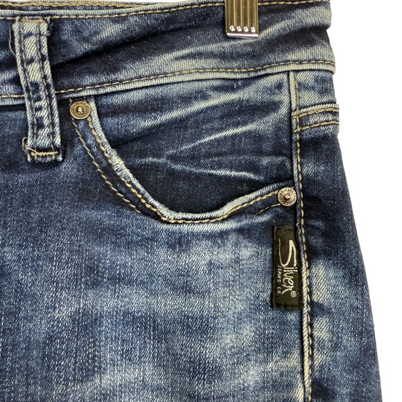 Silver Jeans Elyse Skinny W27 L29 (32 x 28) Mid Rise Dark Wash Stretch Denim - Picture 5 of 12